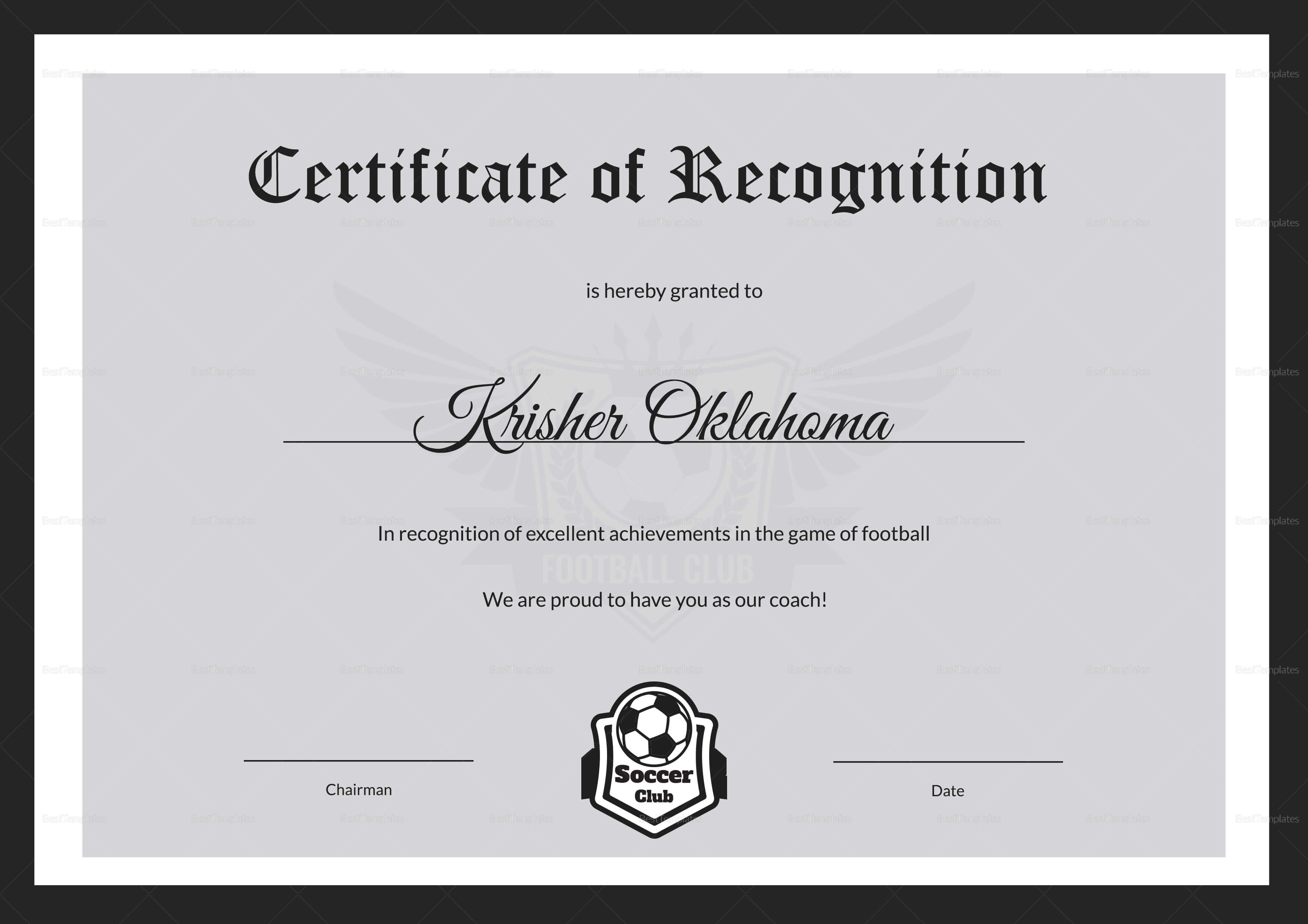 Excellent Coach Football Certificate Design Template In Psd Regarding Football Certificate Template
