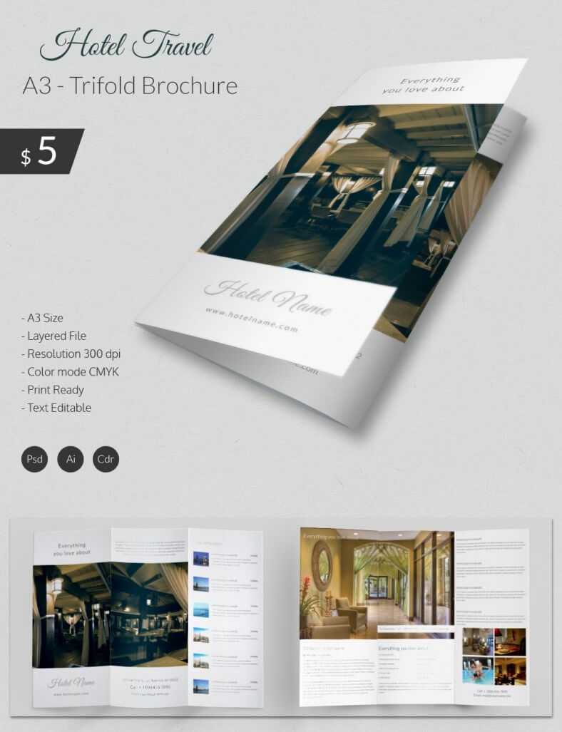 Excellent Hotel & Travel A3 Tri Fold Brochure Template With Regard To Hotel Brochure Design Templates