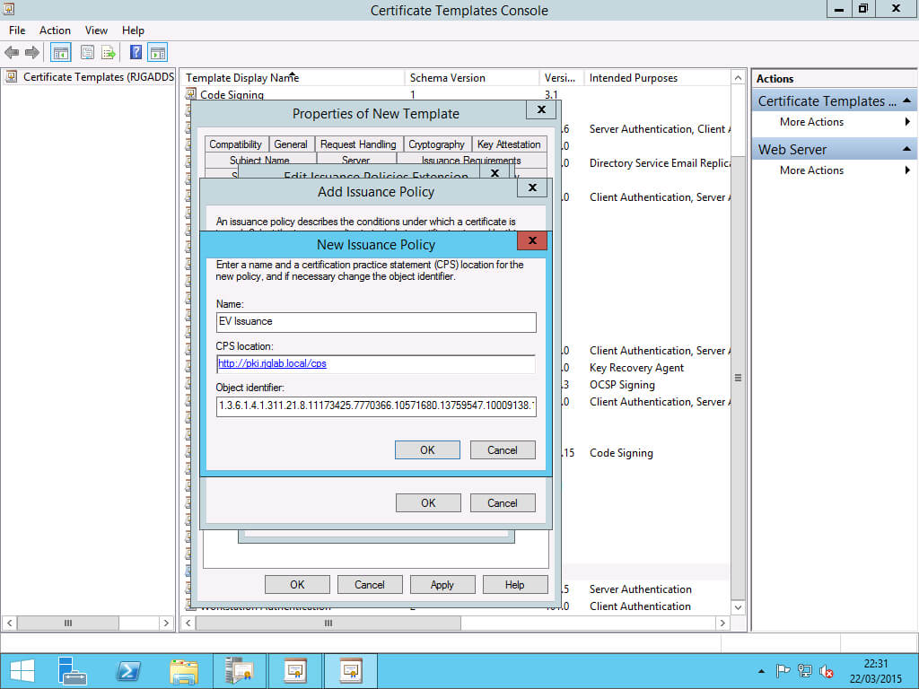 Extended Validation (Ev) With An Internal Certificate Intended For Certificate Authority Templates