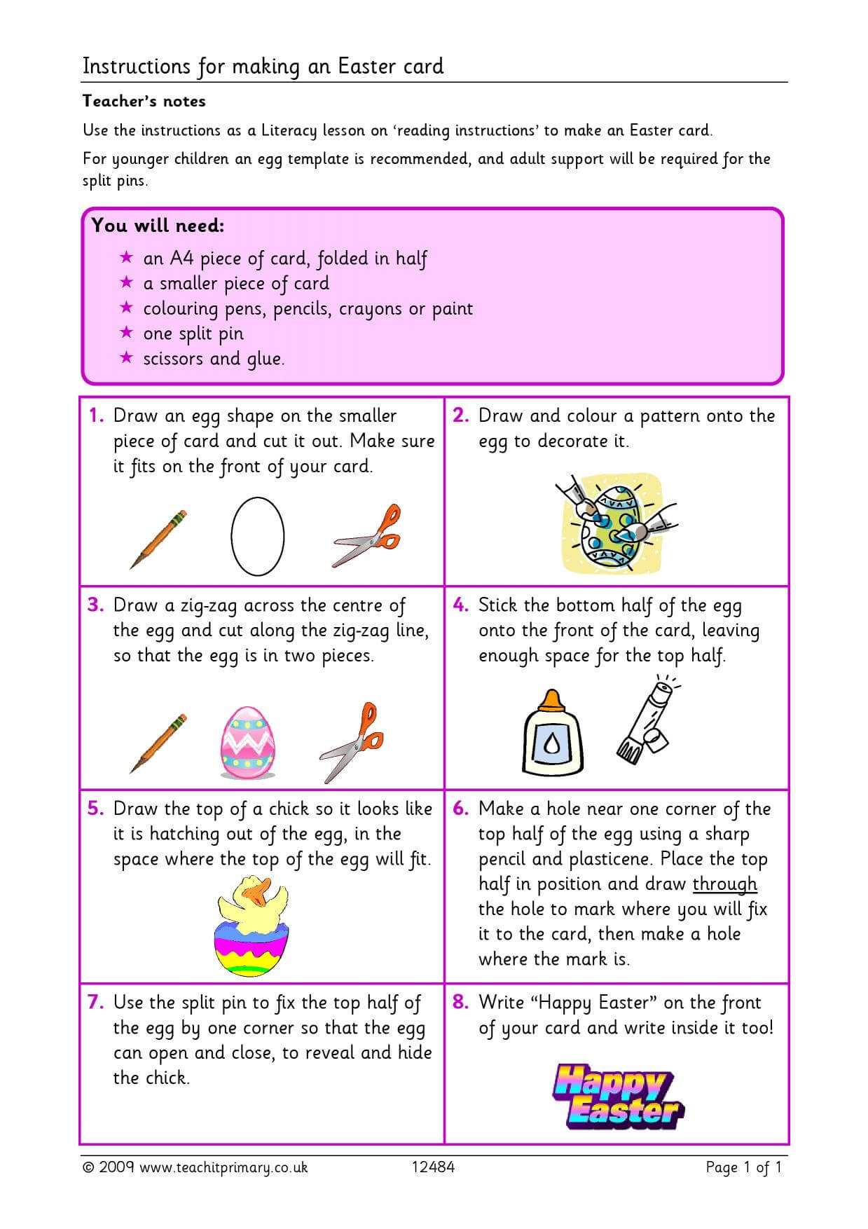 Eyfs | Ks1 | Ks2 | Instructions | Teachit Primary Inside Easter Card Template Ks2