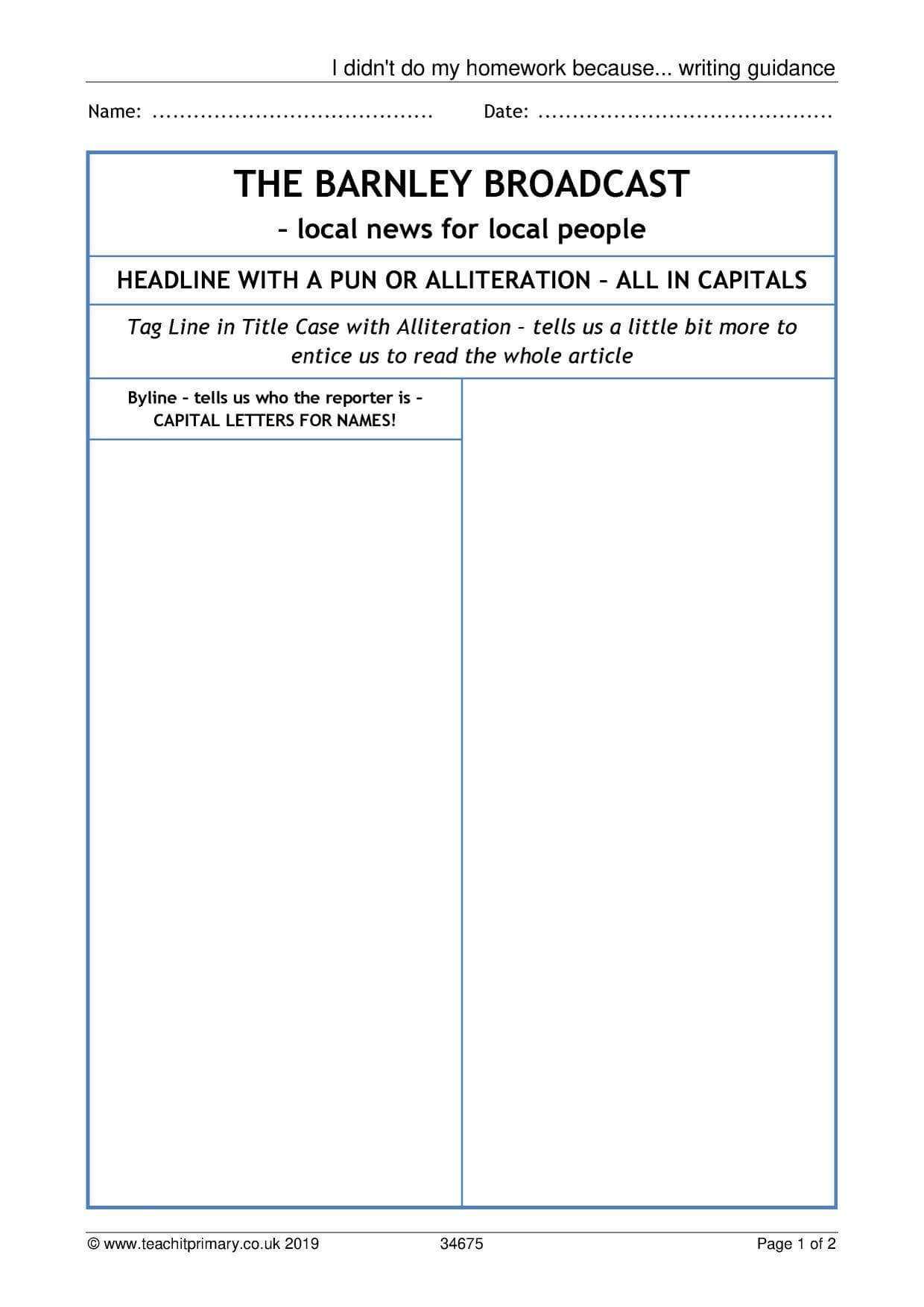 Eyfs | Ks1 | Ks2 | Newspapers | Teachit Primary Regarding Report Writing Template Ks1