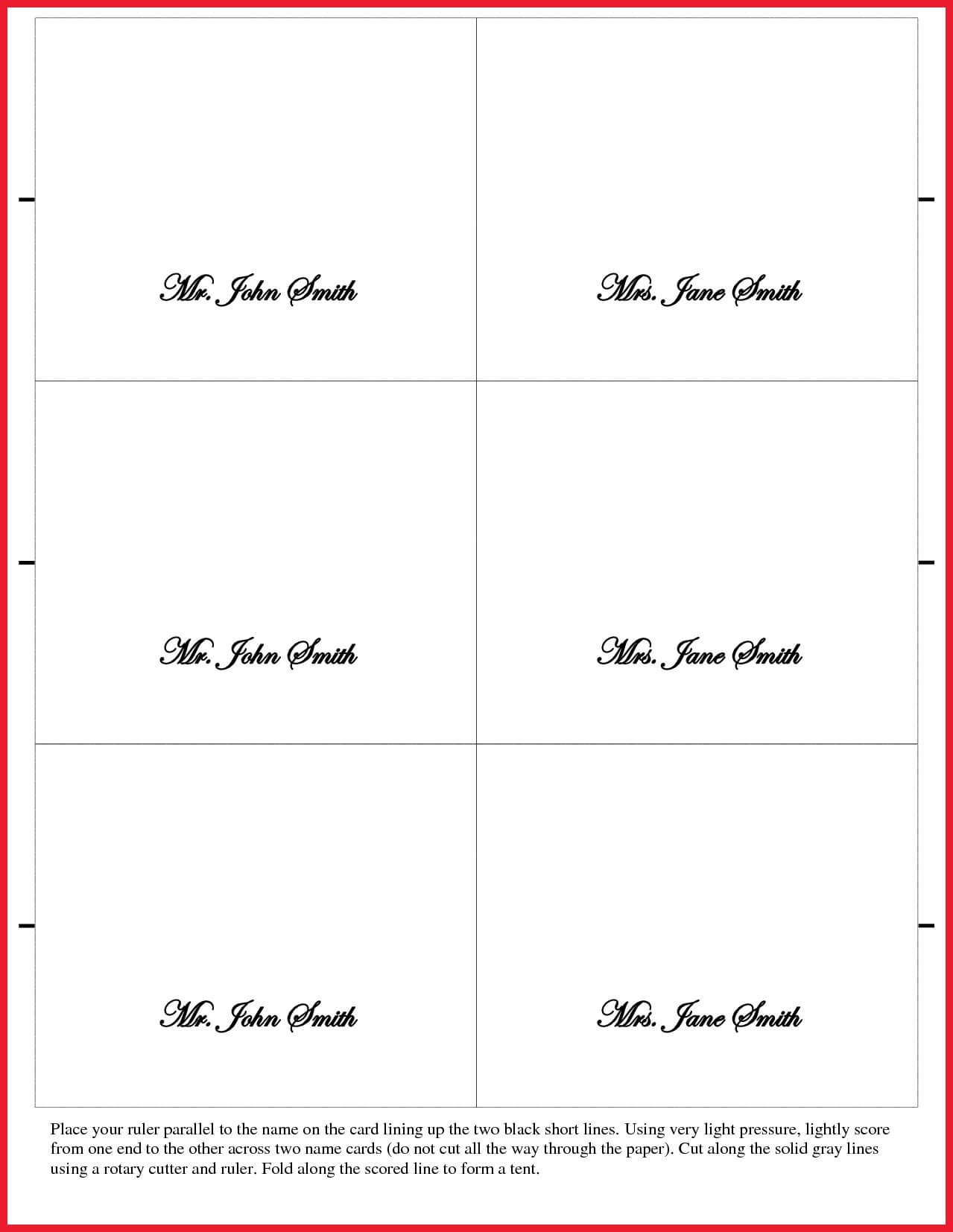Fantastic Table Name Card Template Ideas Place Free Download Throughout Place Card Size Template