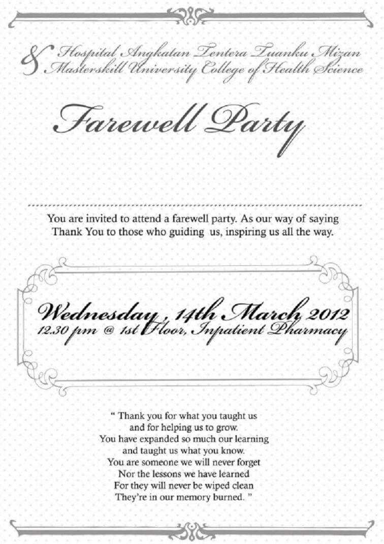 Farewell Party Invitation Note | Party Invitation Card In With Regard To Farewell Invitation Card Template