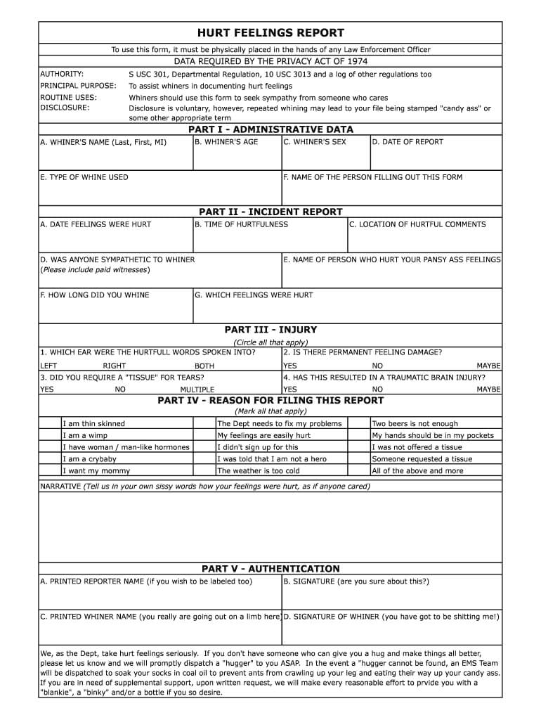 Feelings Hurt Report – Fill Online, Printable, Fillable Pertaining To Hurt Feelings Report Template