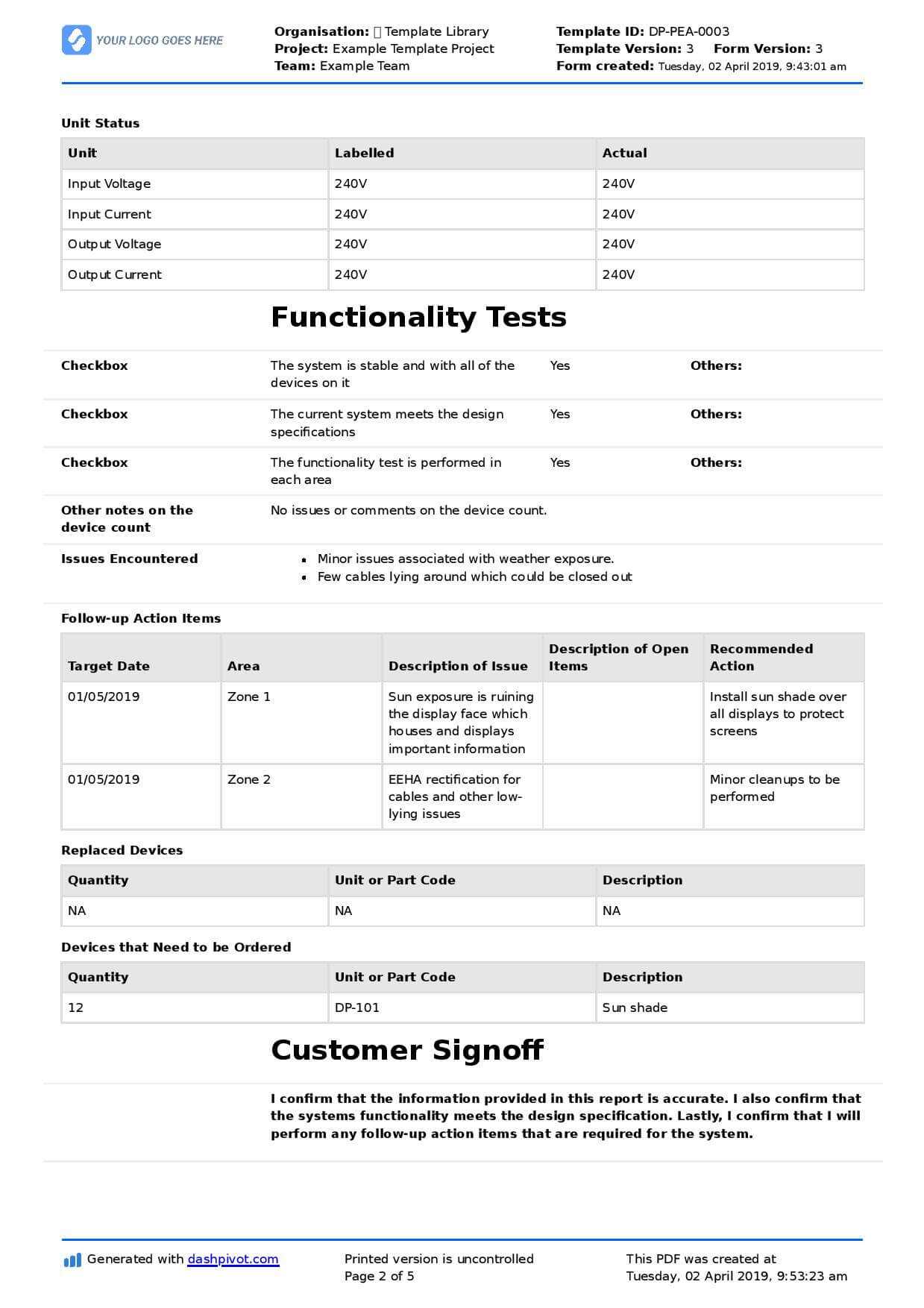 Field Service Report Template (Better Format Than Word For Field Report Template