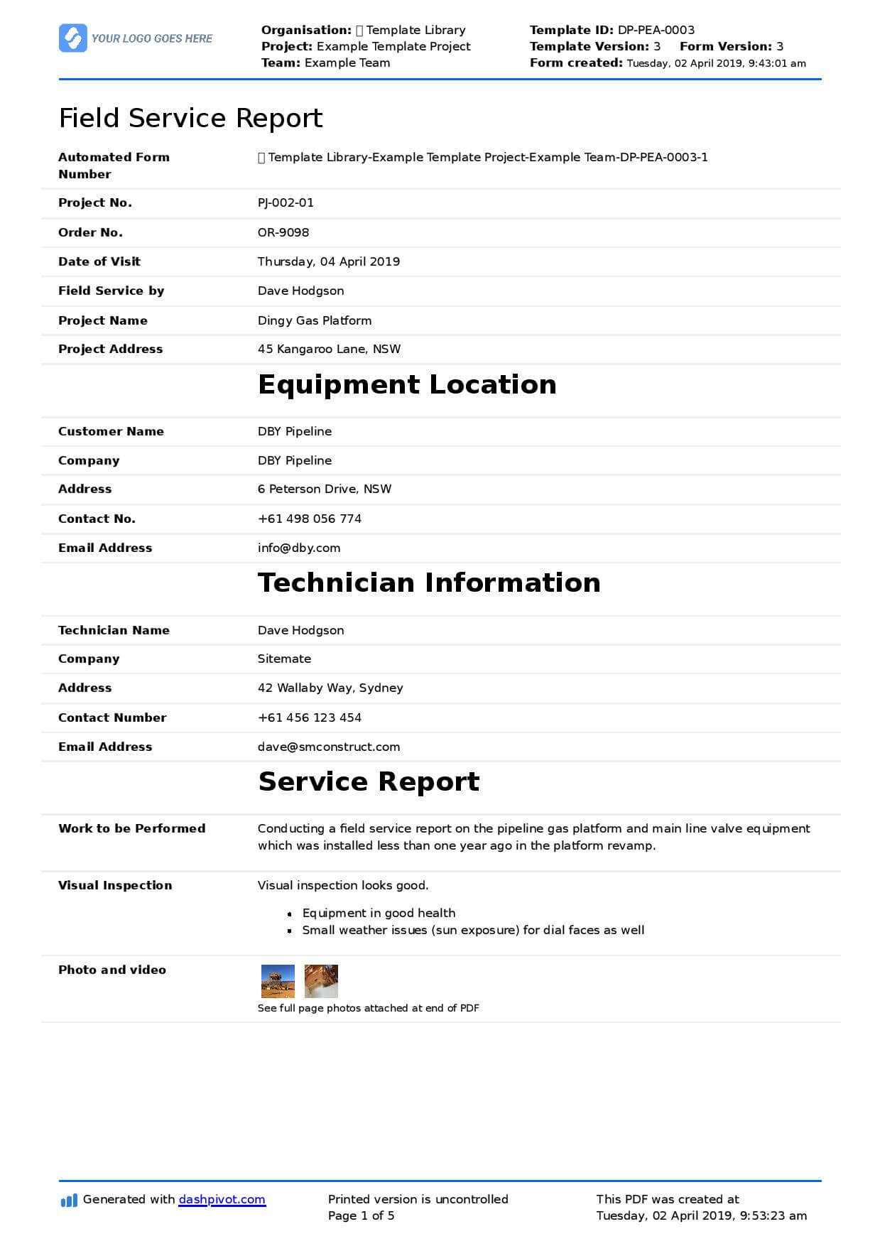 Field Service Report Template (Better Format Than Word With Regard To Technical Service Report Template