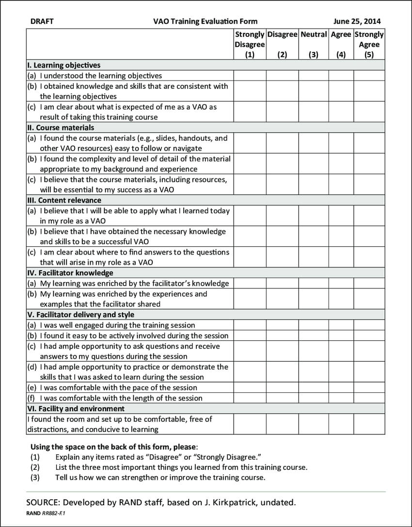 Figure F.1 Proposed Training Evaluation Form, Page 1 With Training Evaluation Report Template