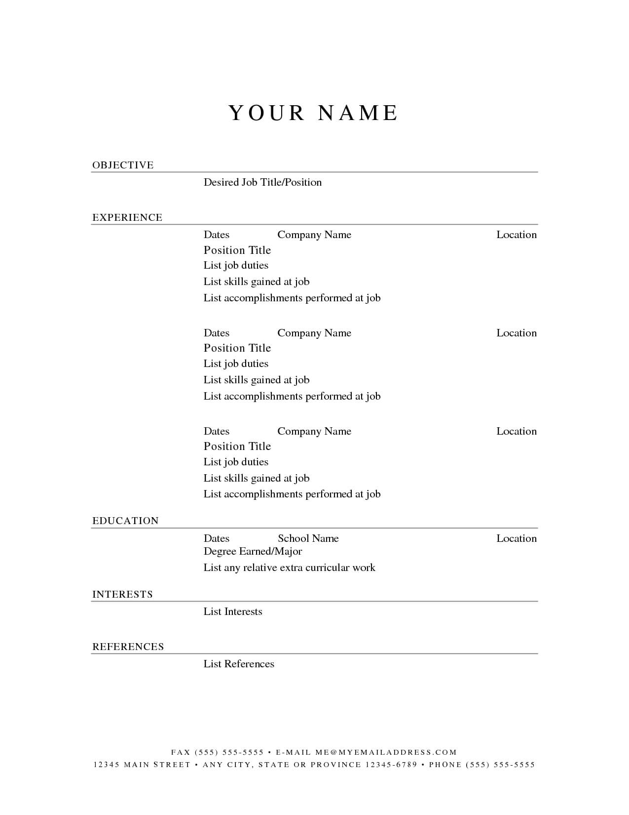 Fill In The Blank Free Blank Resume Templates Beautiful For Free Blank Cv Template Download