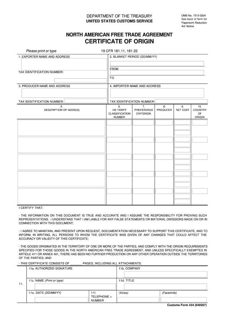 Fillable Nafta Certificate Of Origin – Fill Online For Nafta Certificate Template