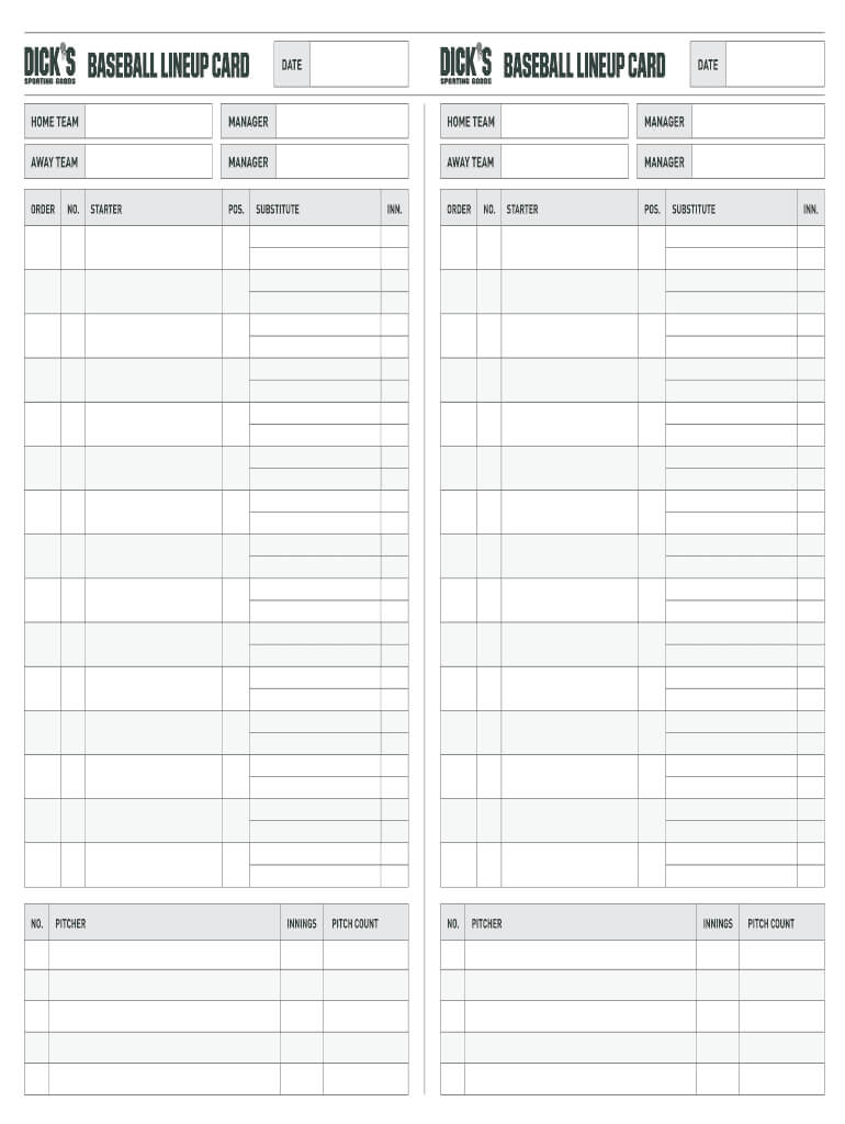 Fillable Online Baseball Lineup Card Baseball Lineup Card For Baseball Lineup Card Template