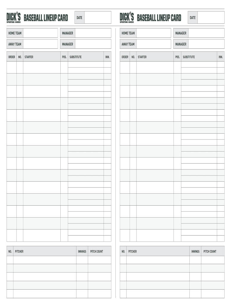 Fillable Online Baseball Lineup Card Baseball Lineup Card For Baseball Lineup Card Template