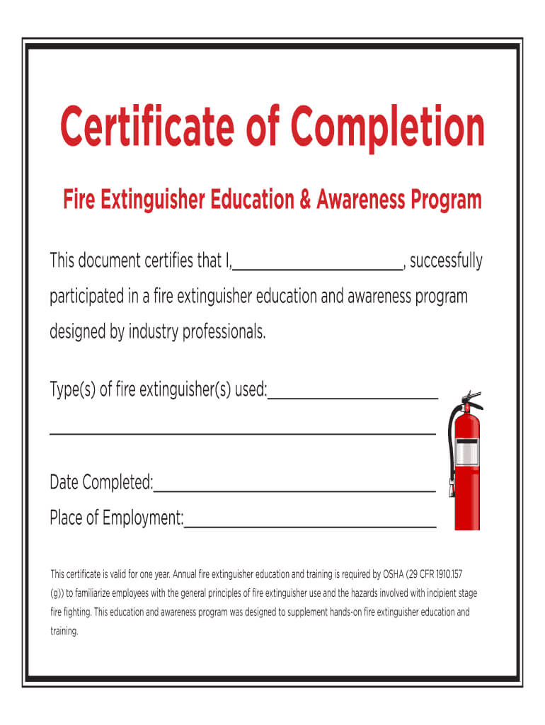 Fillable Online Certificate Of Completion – Fire With Fire Extinguisher Certificate Template