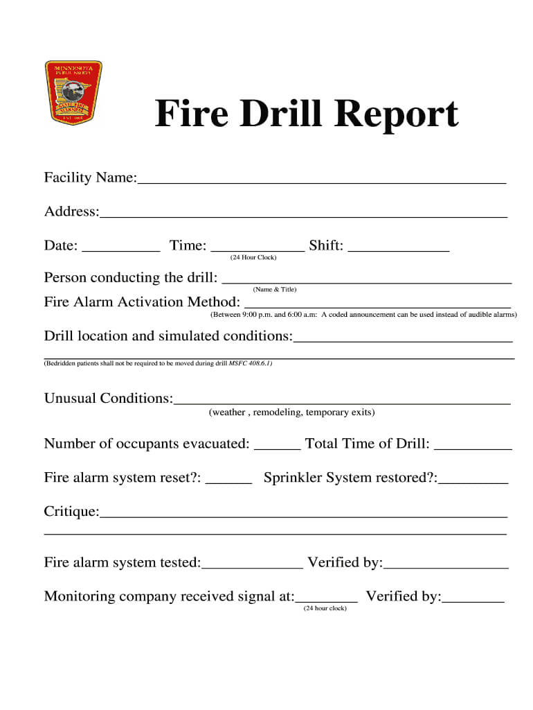 Fire Drill Report Template – Fill Online, Printable Within Emergency Drill Report Template