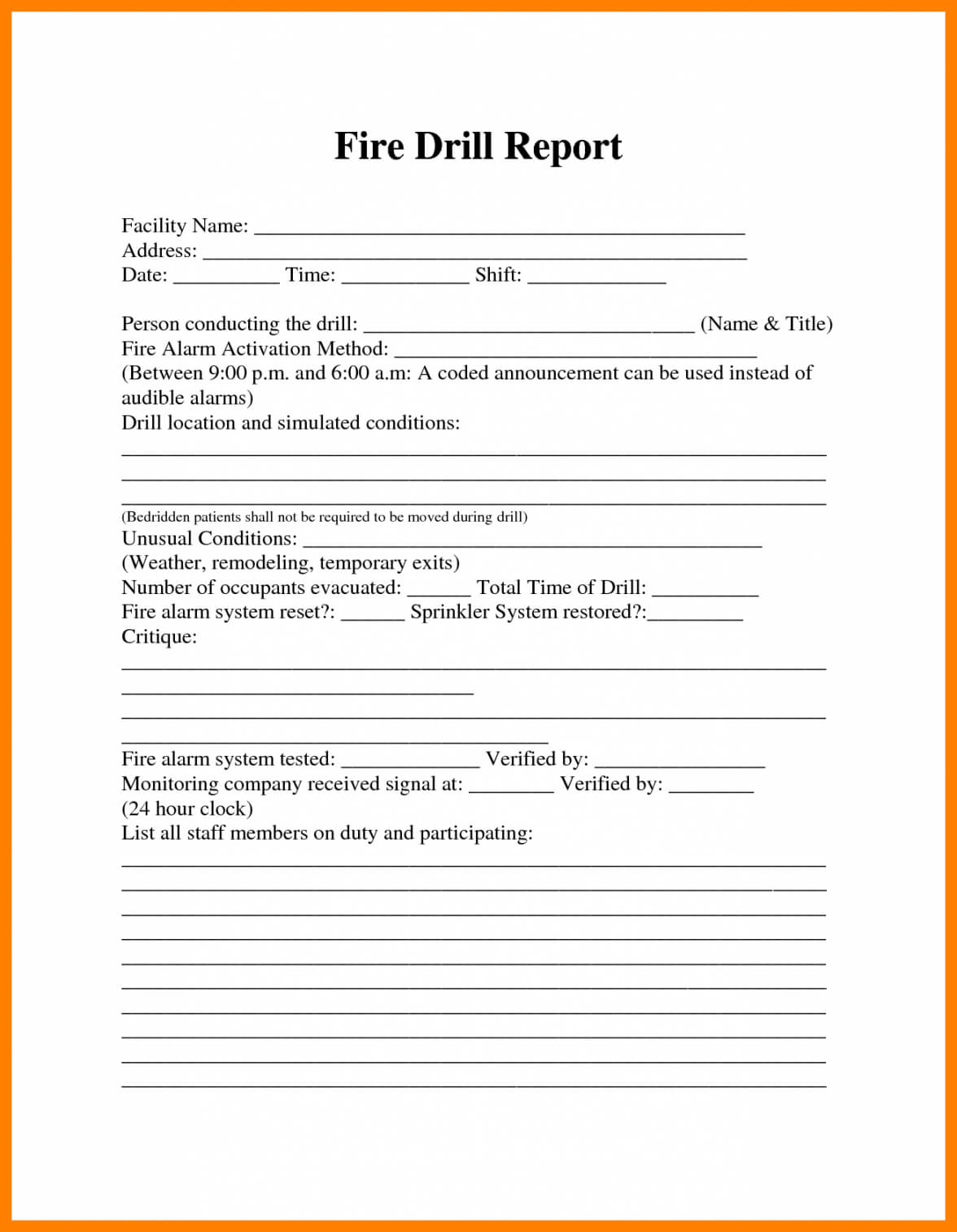 Fire Drill Report Template For Fire Evacuation Drill Report Template