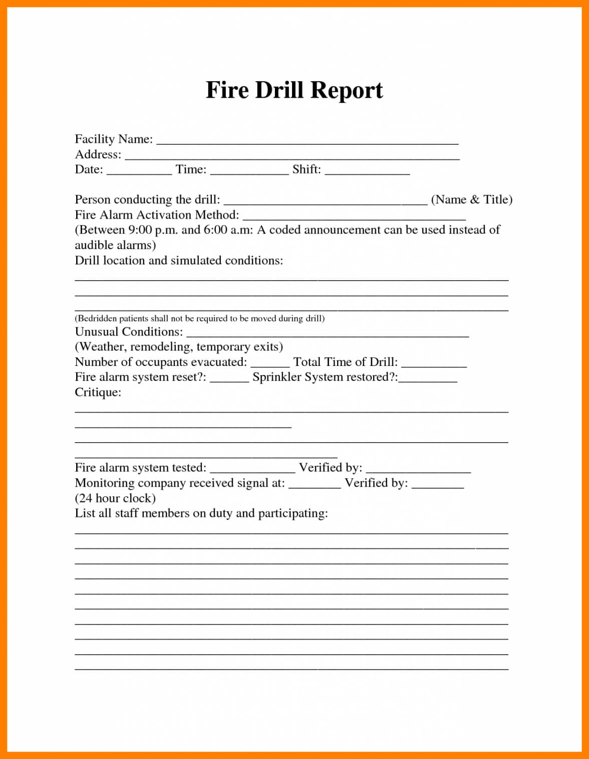 Fire Drill Report Template Within Emergency Drill Report Template