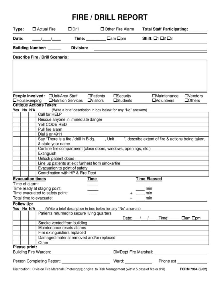 Fire Or Drill Report Form Free Download Throughout Fire Evacuation Drill Report Template