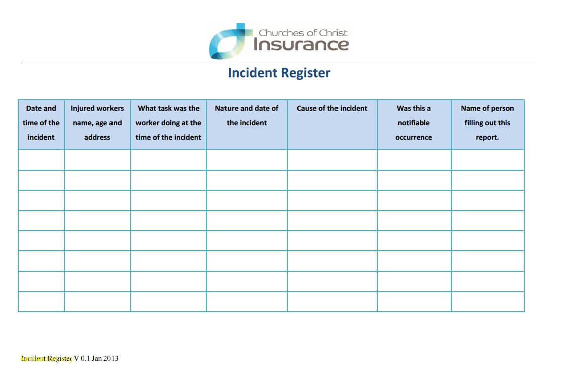 First Aid Register Template – Wosing Template Design Inside Incident Report Register Template