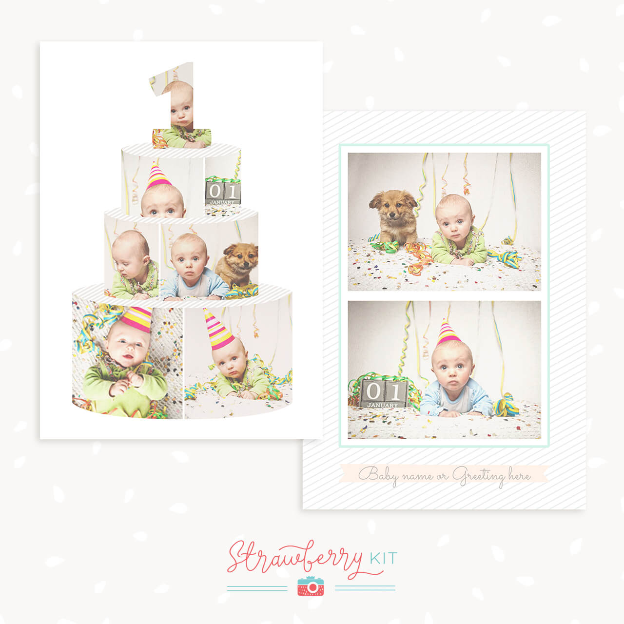 First Birthday Card Template – Strawberry Kit With Birthday Card Collage Template