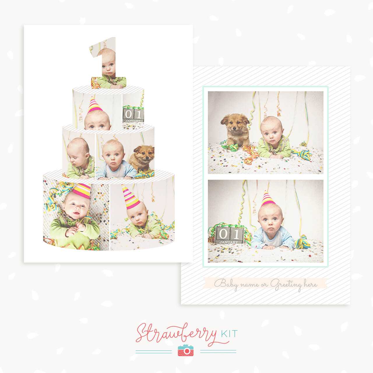 First Birthday Card Template – Strawberry Kit With Birthday Card Collage Template