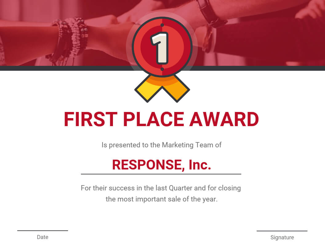 First Place Award Certificate Template Template – Venngage For Template For Certificate Of Award