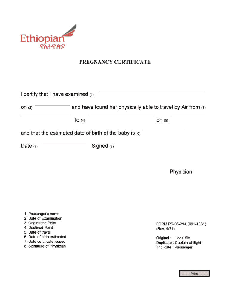 Fit To Fly Certificate Pregnancy Format - Fill Online Inside Fit To Fly Certificate Template