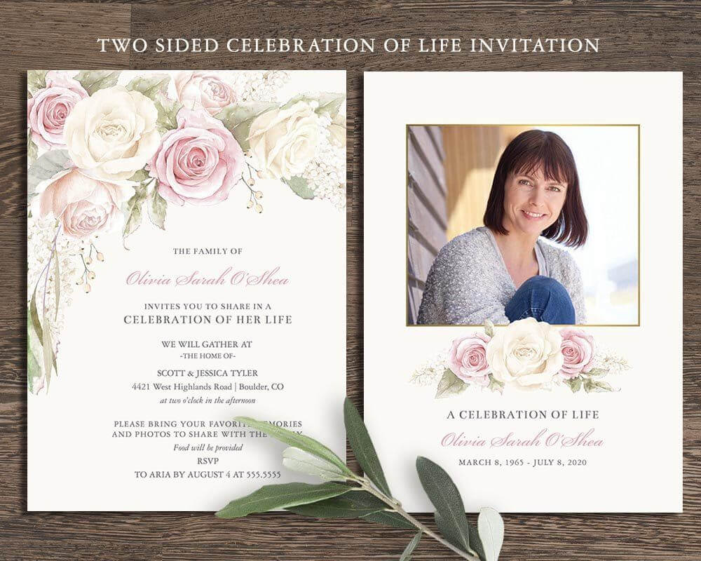 Floral Funeral Invitation Funeral Announcement Card Within Funeral Invitation Card Template