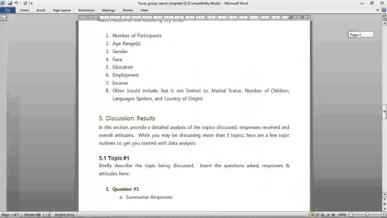 Focus Group Report Template Regarding Focus Group Discussion Report Template