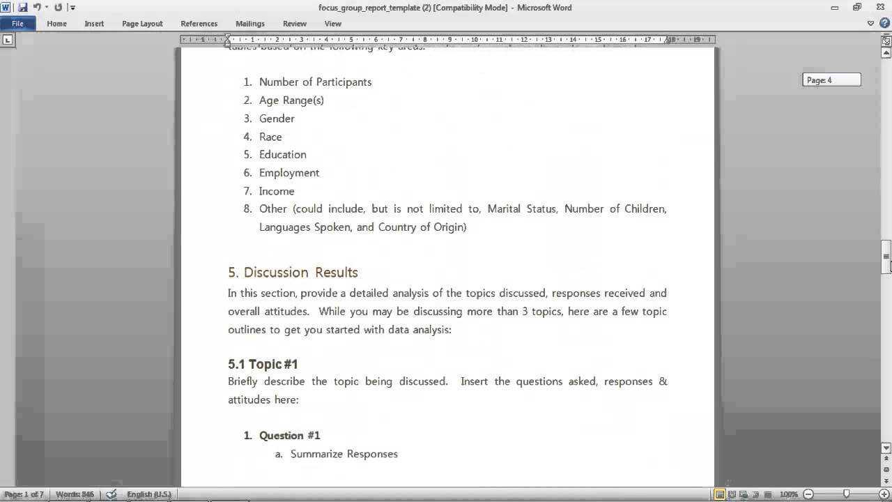 Focus Group Report Template Regarding Focus Group Discussion Report Template