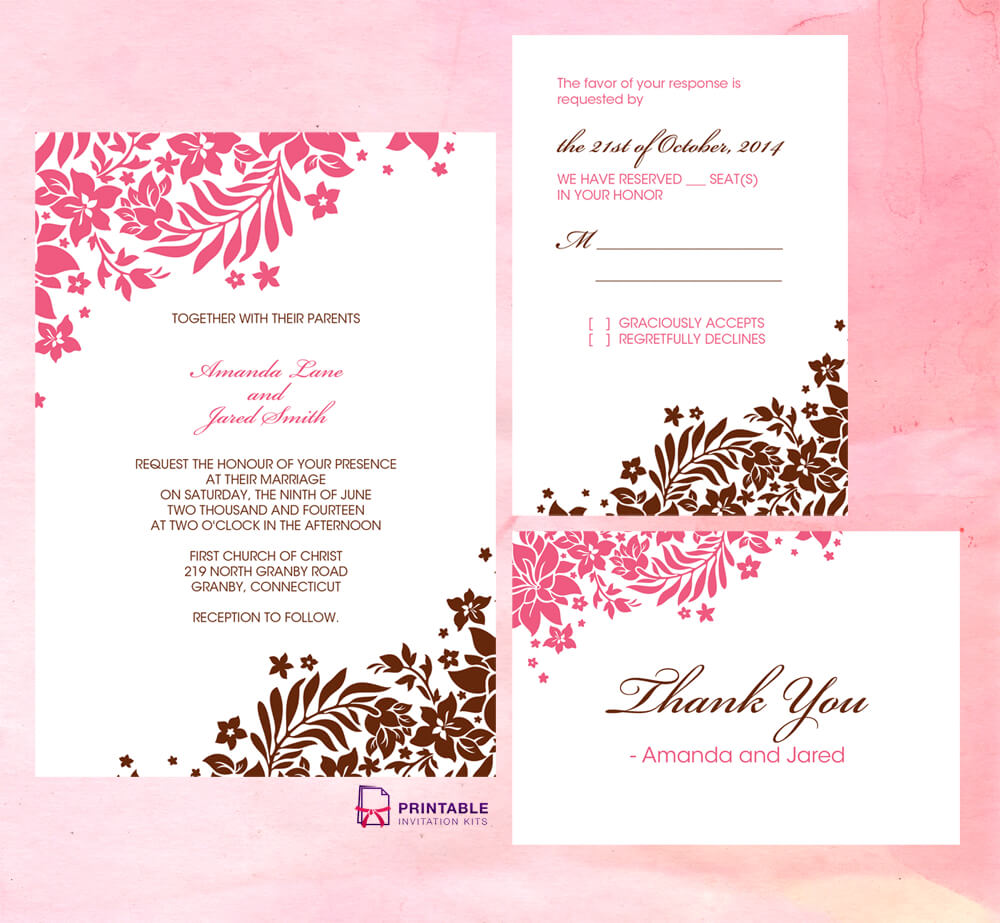 Foliage Borders Invitation, Rsvp And Thank You Cards Intended For Free Printable Wedding Rsvp Card Templates