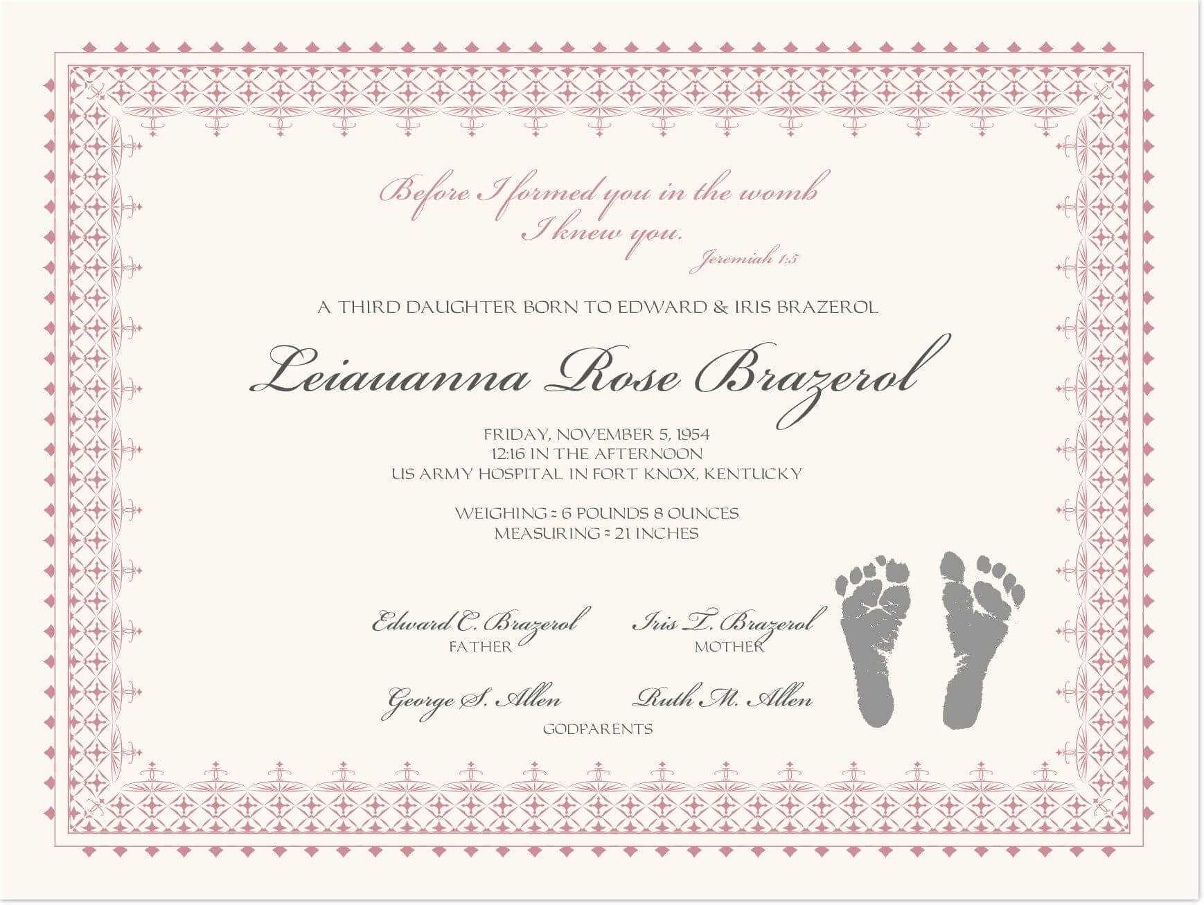 Footprints Baby Certificates | Baby | Baby Dedication In Editable Birth Certificate Template