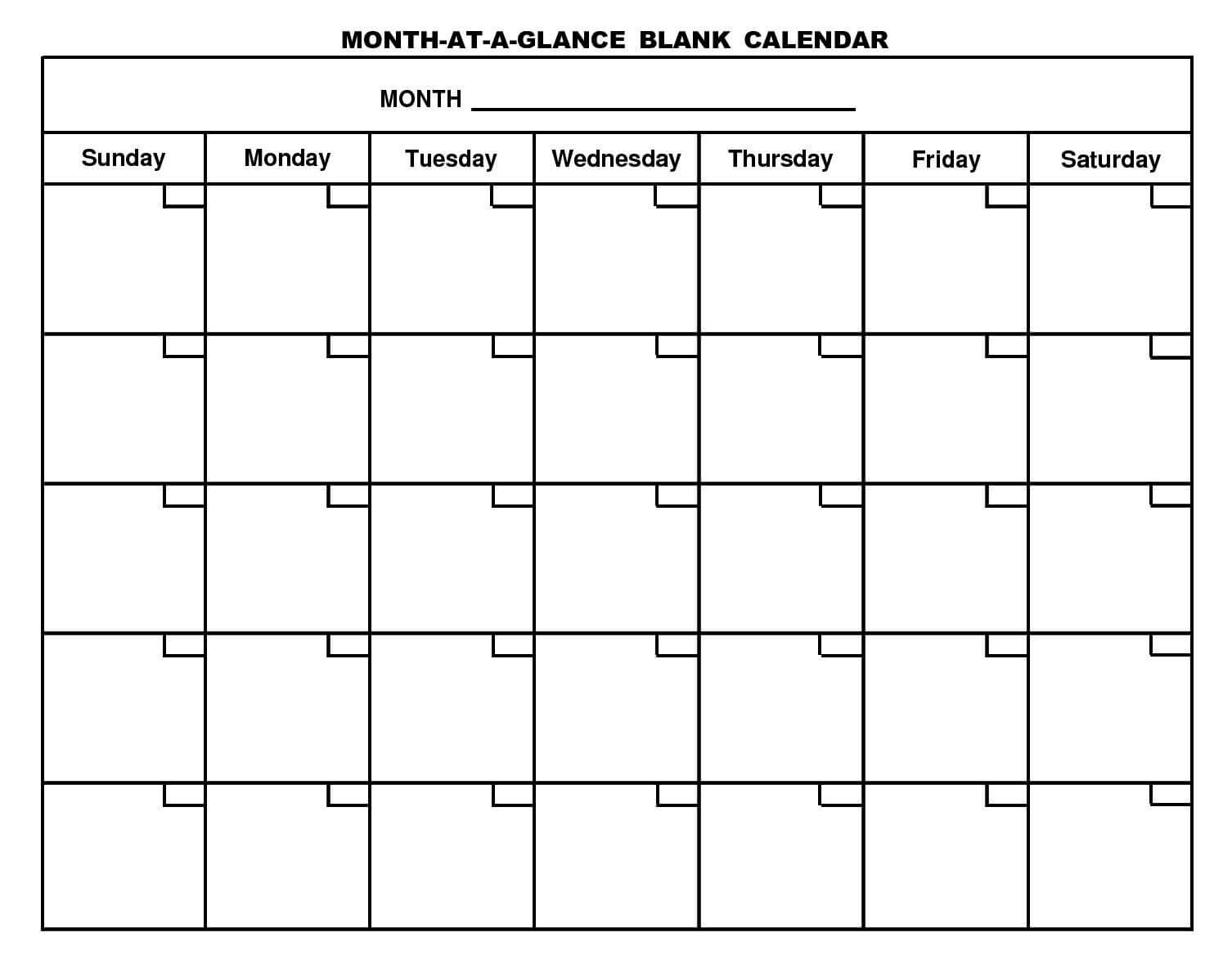 For Month At A Glance Blank Calendar Template – Free With Regard To Month At A Glance Blank Calendar Template