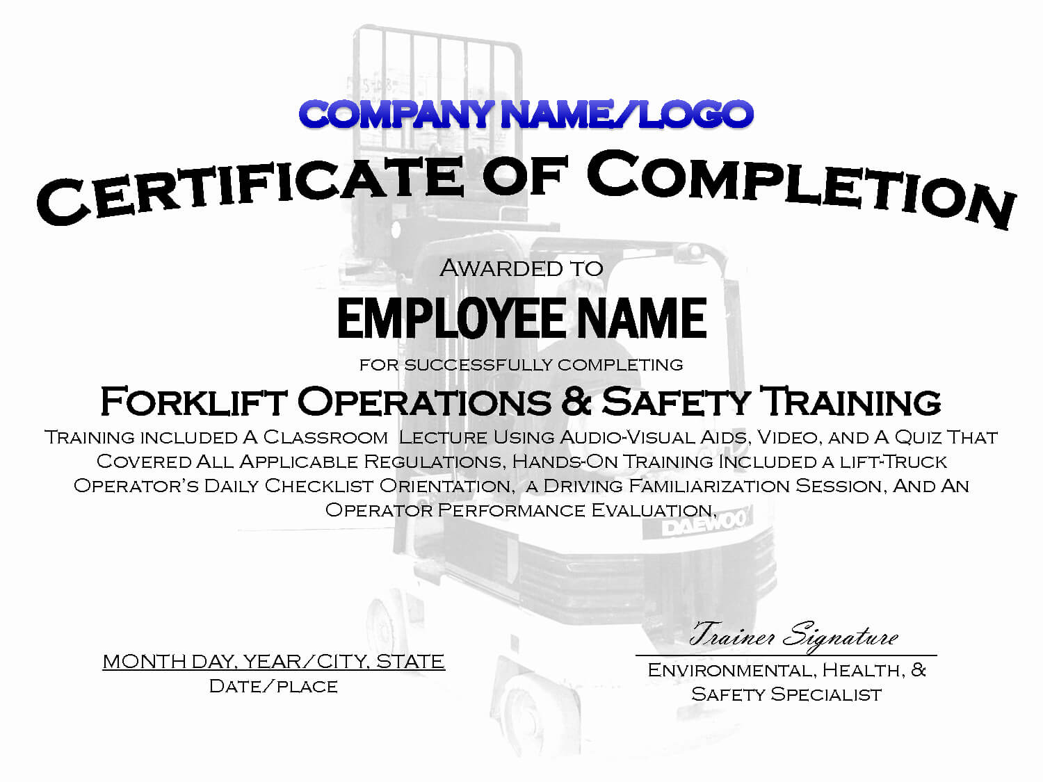 Forklift Certification Card Template | Template Modern Design Intended For Forklift Certification Card Template