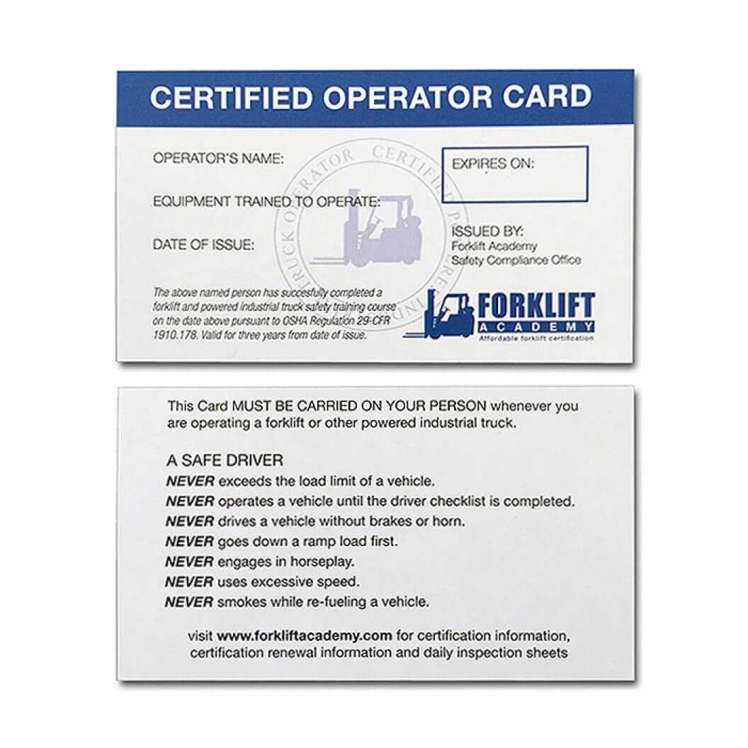 Forklift Certification Cards with regard to Forklift Certification Card Template