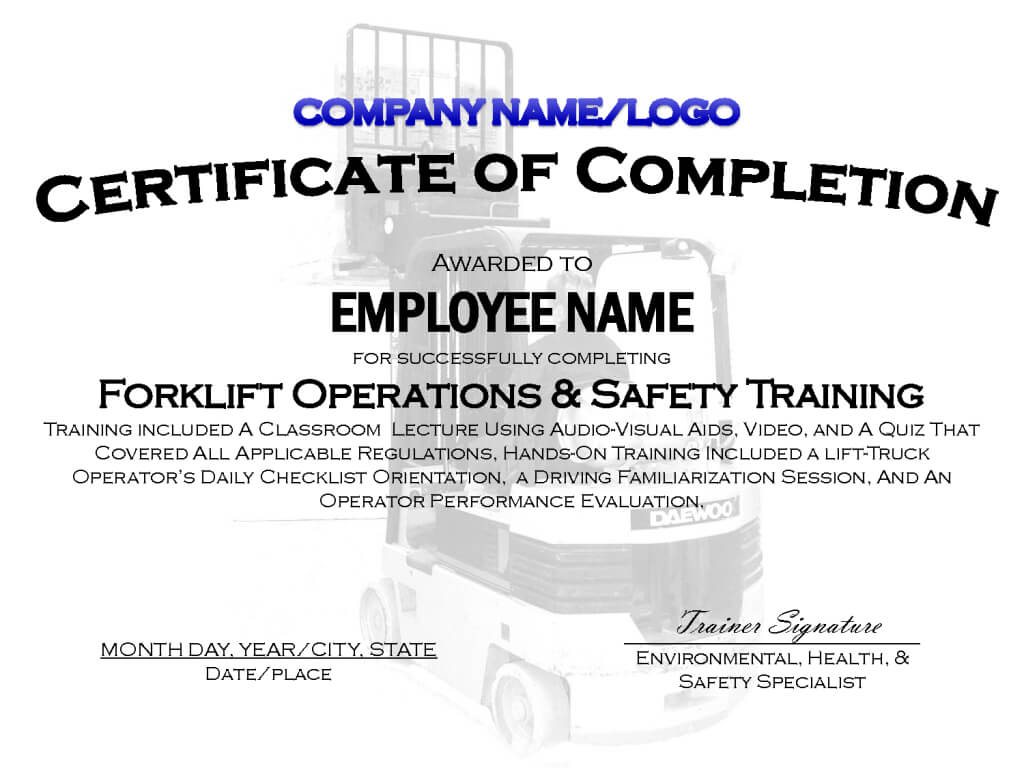 Forklift Training Card Template Certificationallet Free Inside Forklift Certification Template