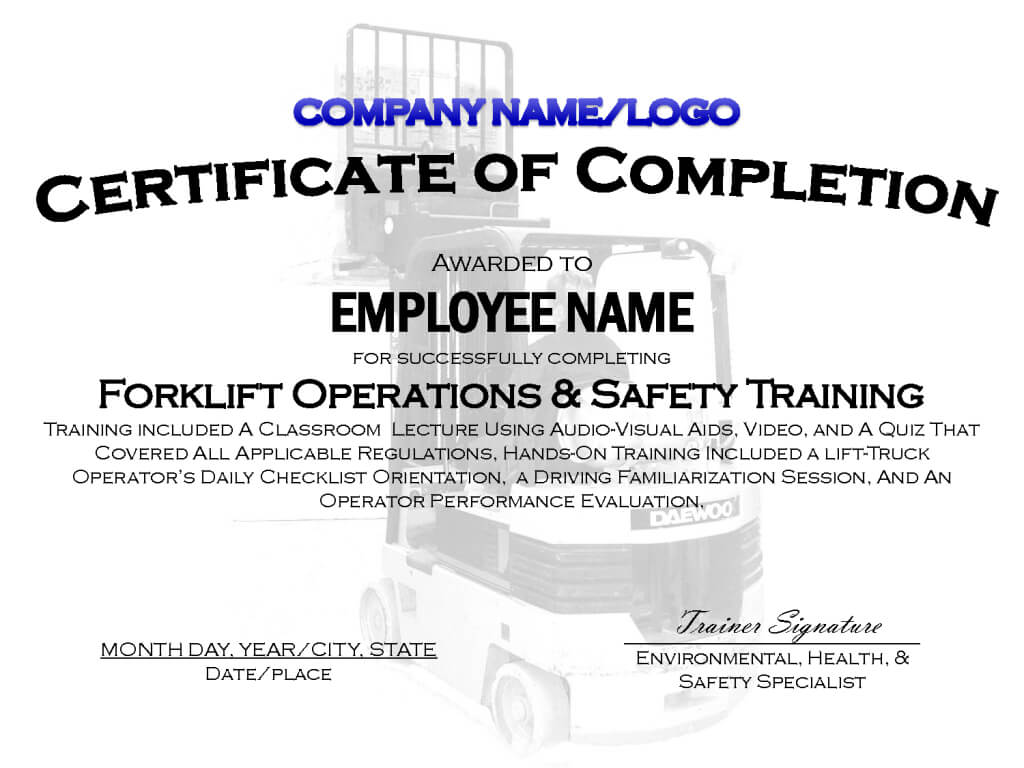 Forklift Training Card Template Certificationallet Free inside Forklift Certification Template