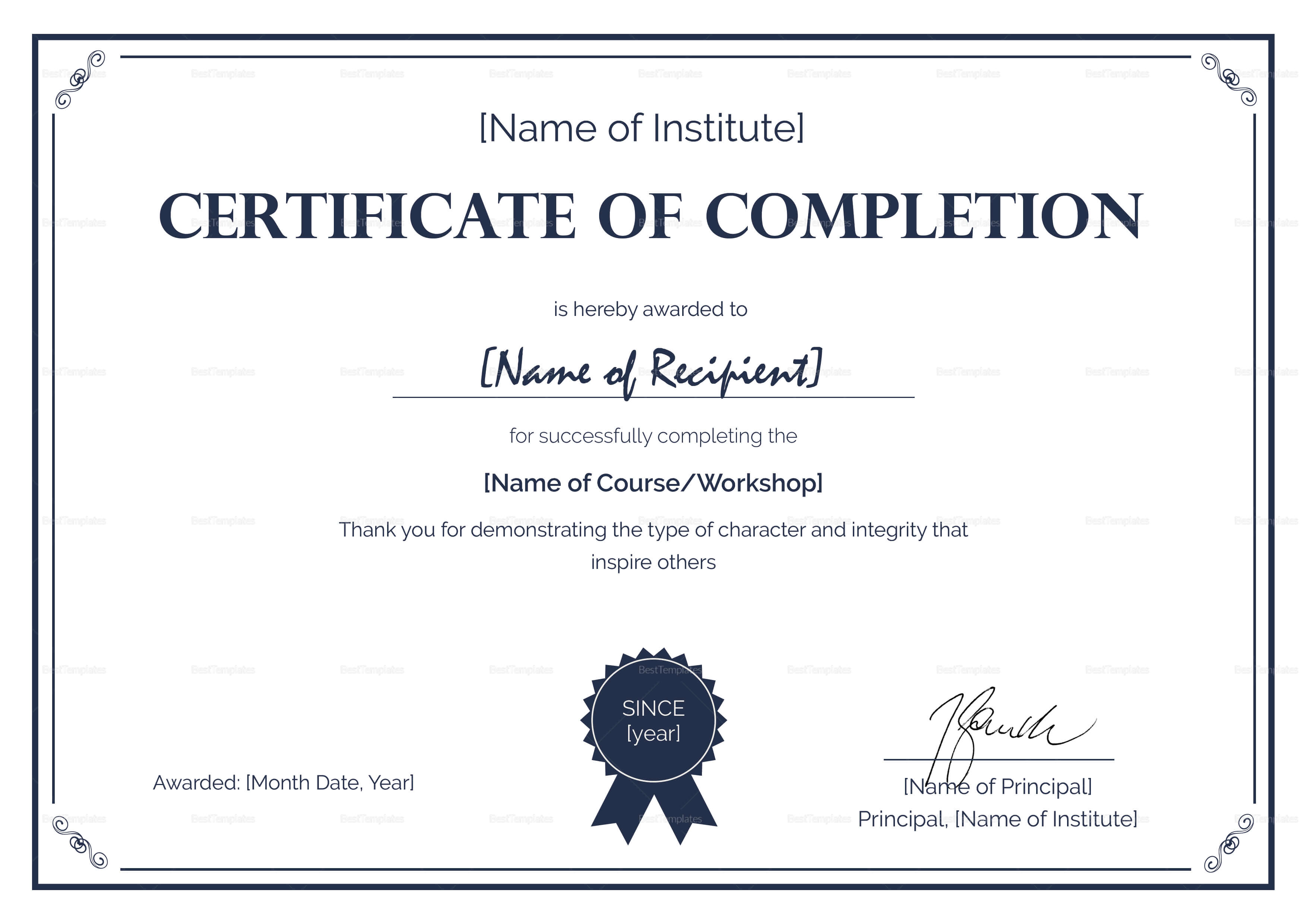 Formal Completion Certificate Template Within Certification Of Completion Template