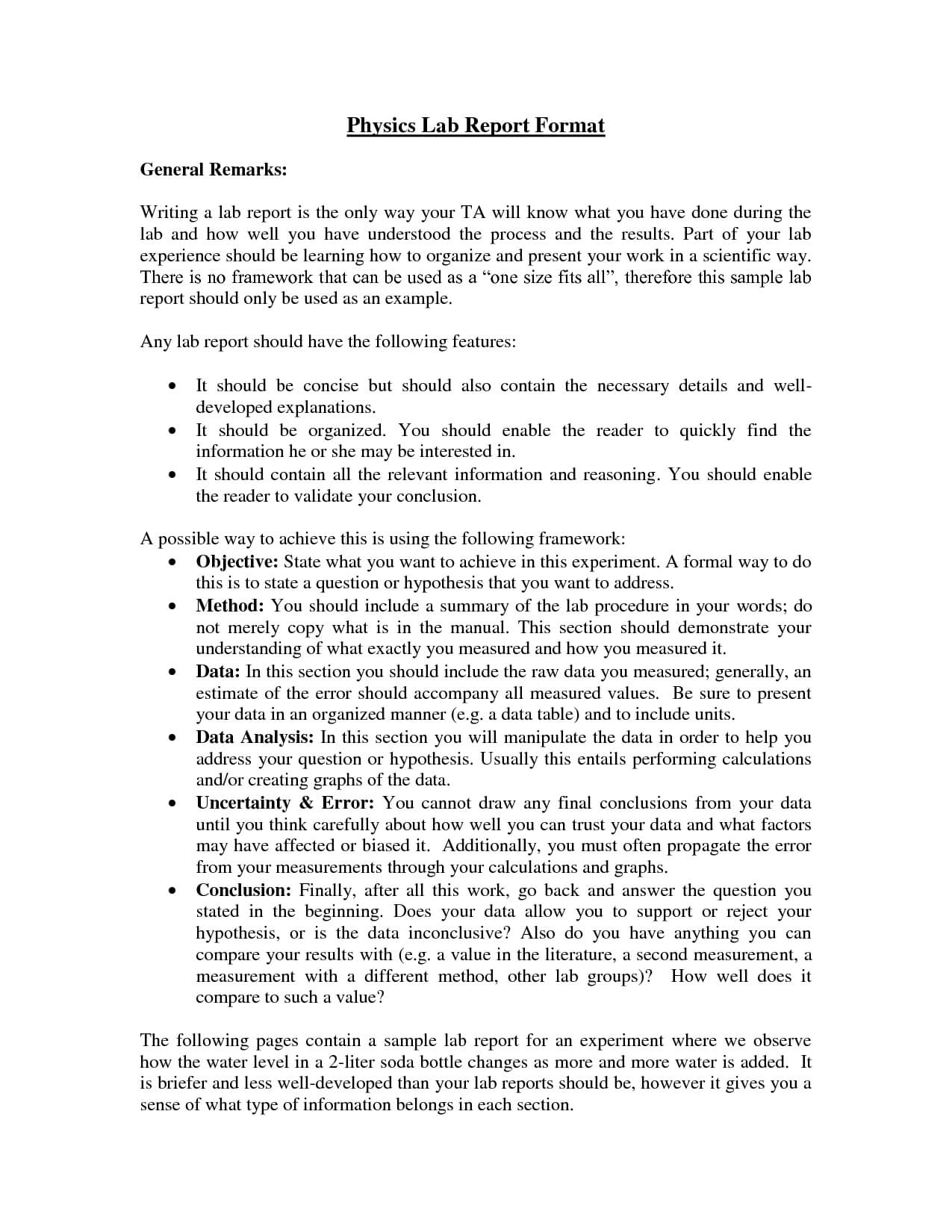Formal Lab Report Example Writing Physics At High School In Physics Lab Report Template