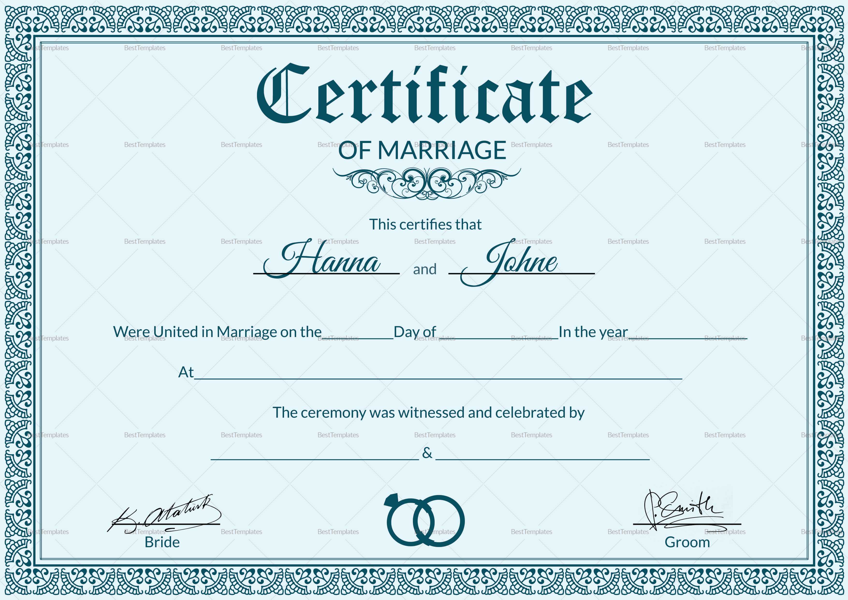 Formal Marriage Certificate Template Regarding Certificate Of Marriage Template