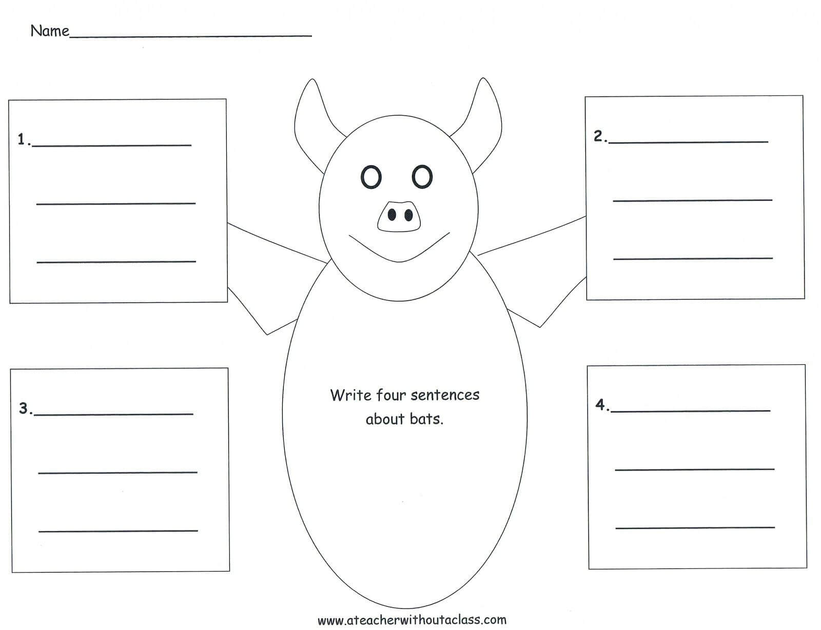 Four Square Writing Template For A Bat | Bat Ideas | Second Intended For Blank Four Square Writing Template