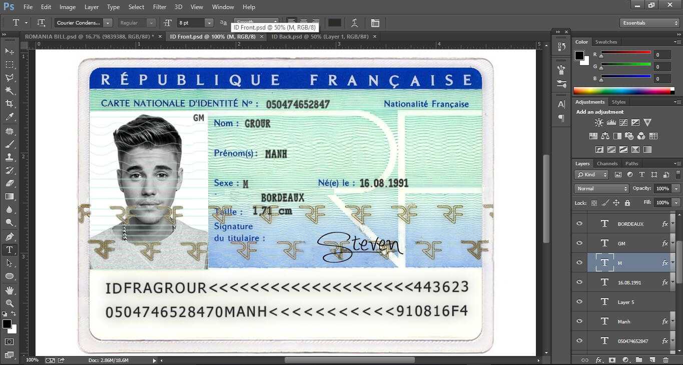 France Id Card Editable Psd Template (Photoshop Template Inside French Id Card Template