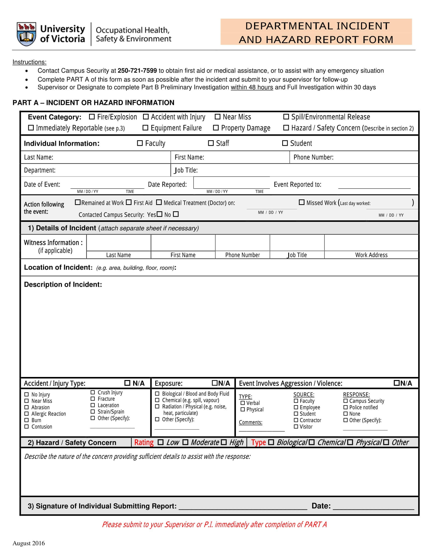 Free 13+ Hazard Report Forms In Word | Pdf With Regard To Incident Hazard Report Form Template