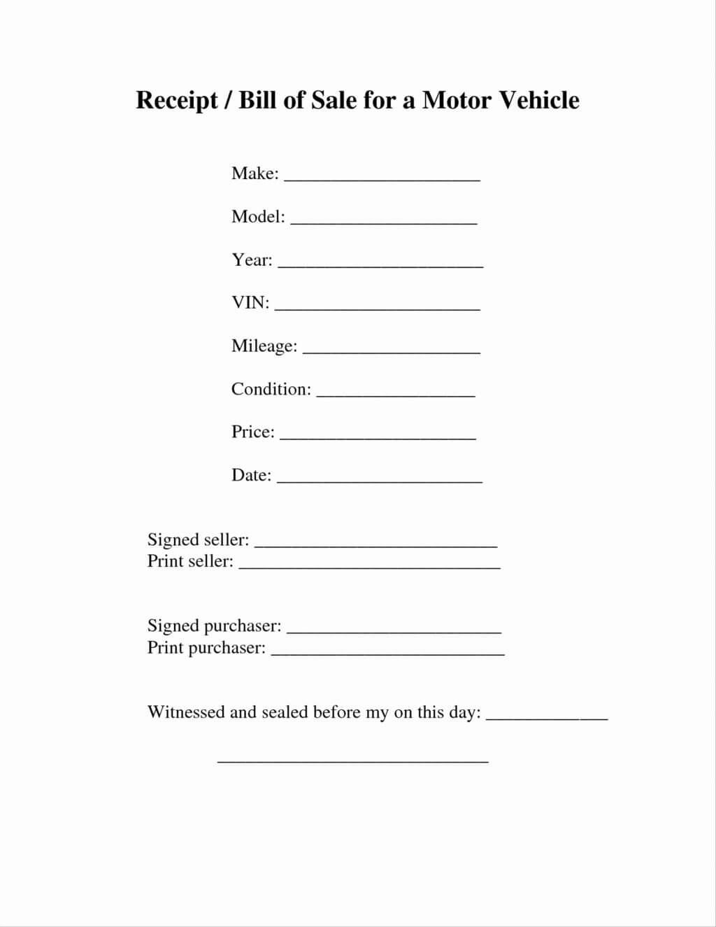 Free Auto Bill Of Sale Template Form Pdf Vehicle Motor Ll Throughout Vehicle Bill Of Sale Template Word