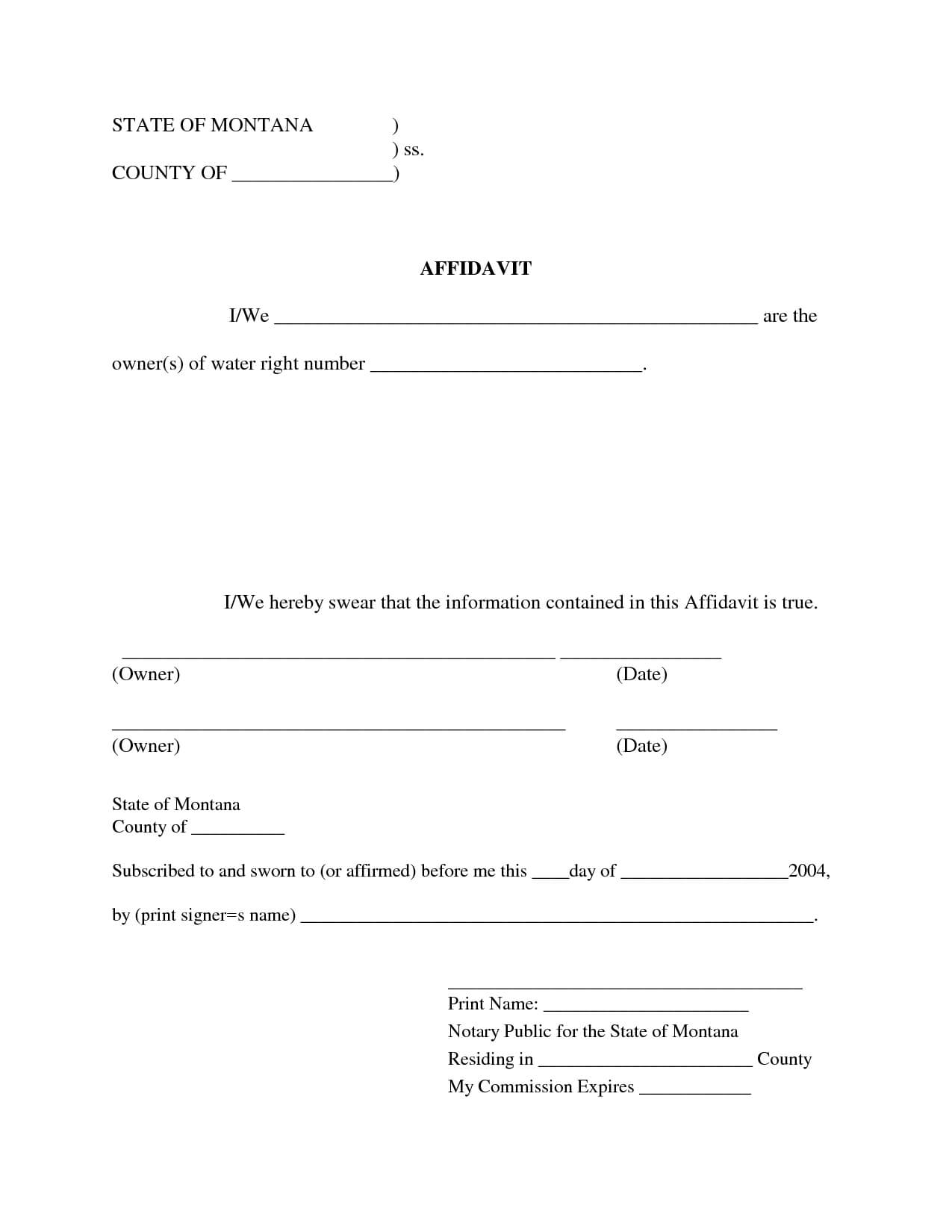 Free Blank Affidavit Form | Blank Sworn Affidavit Forms In Blank Legal Document Template