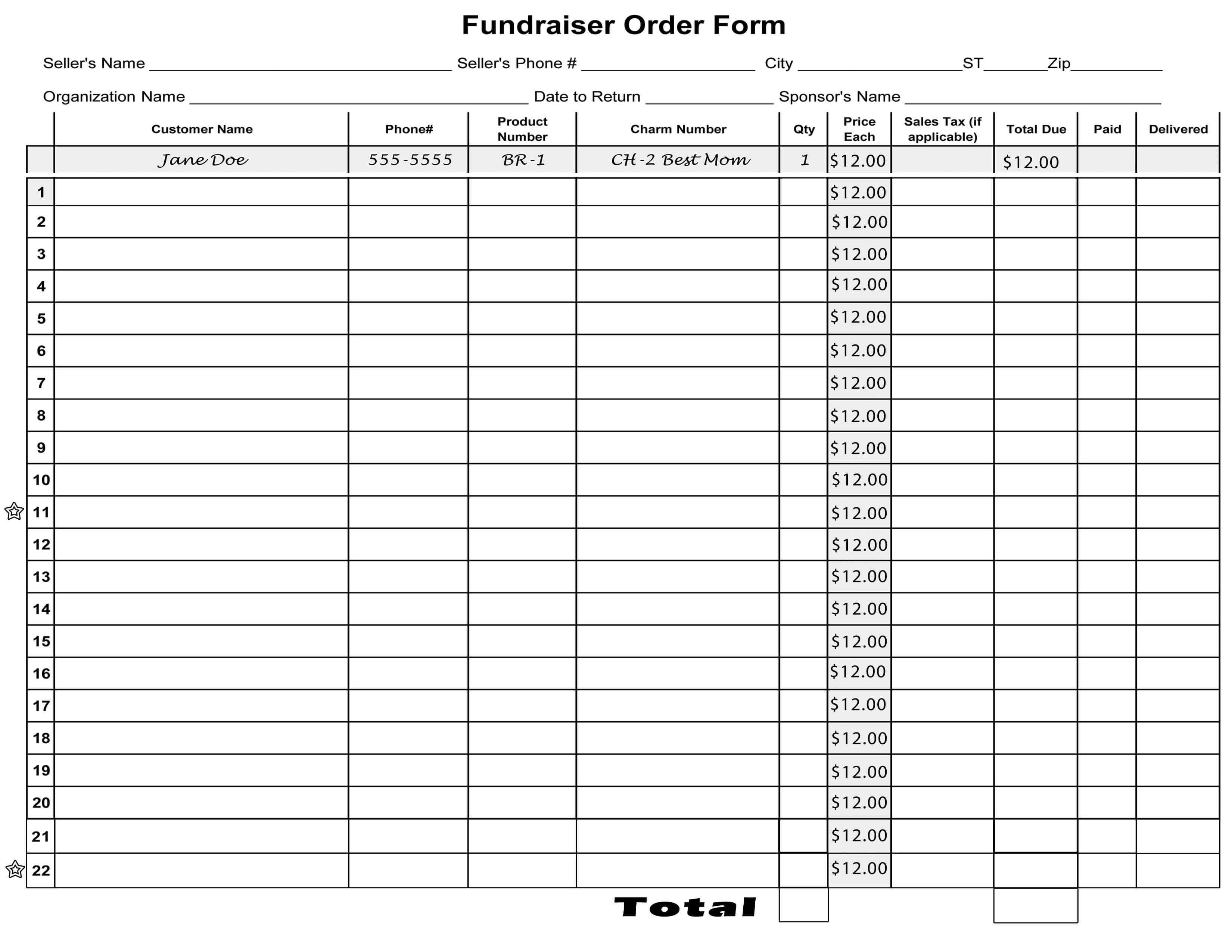 Free Blank Order Form Template | Blank Fundraiser Order Form Throughout Blank Fundraiser Order Form Template