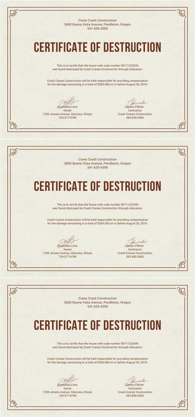 Free Certificate Of Destruction | Free Certificate Templates For Destruction Certificate Template