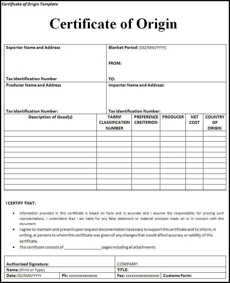 Free Certificate Of Origin Template | Free Word Templates Within Certificate Of Origin Template Word