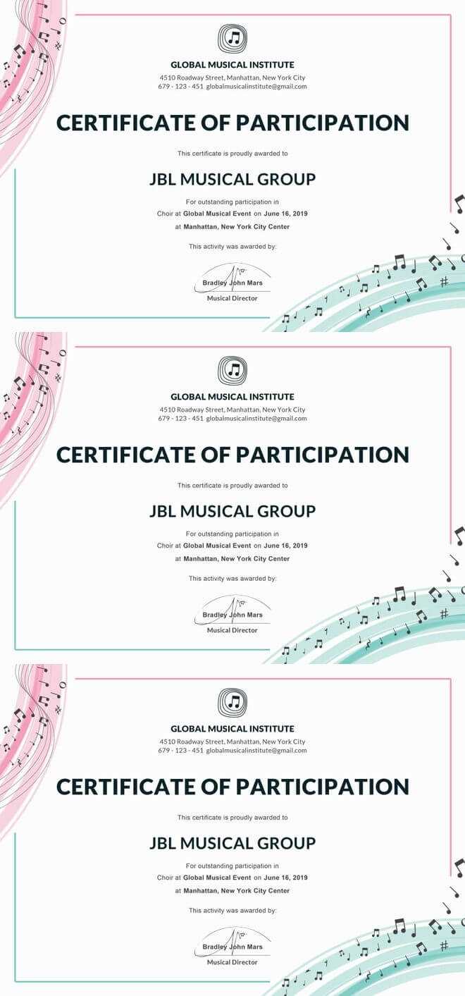 Free Choir Certificate Of Participation | Note | Certificate Throughout Choir Certificate Template