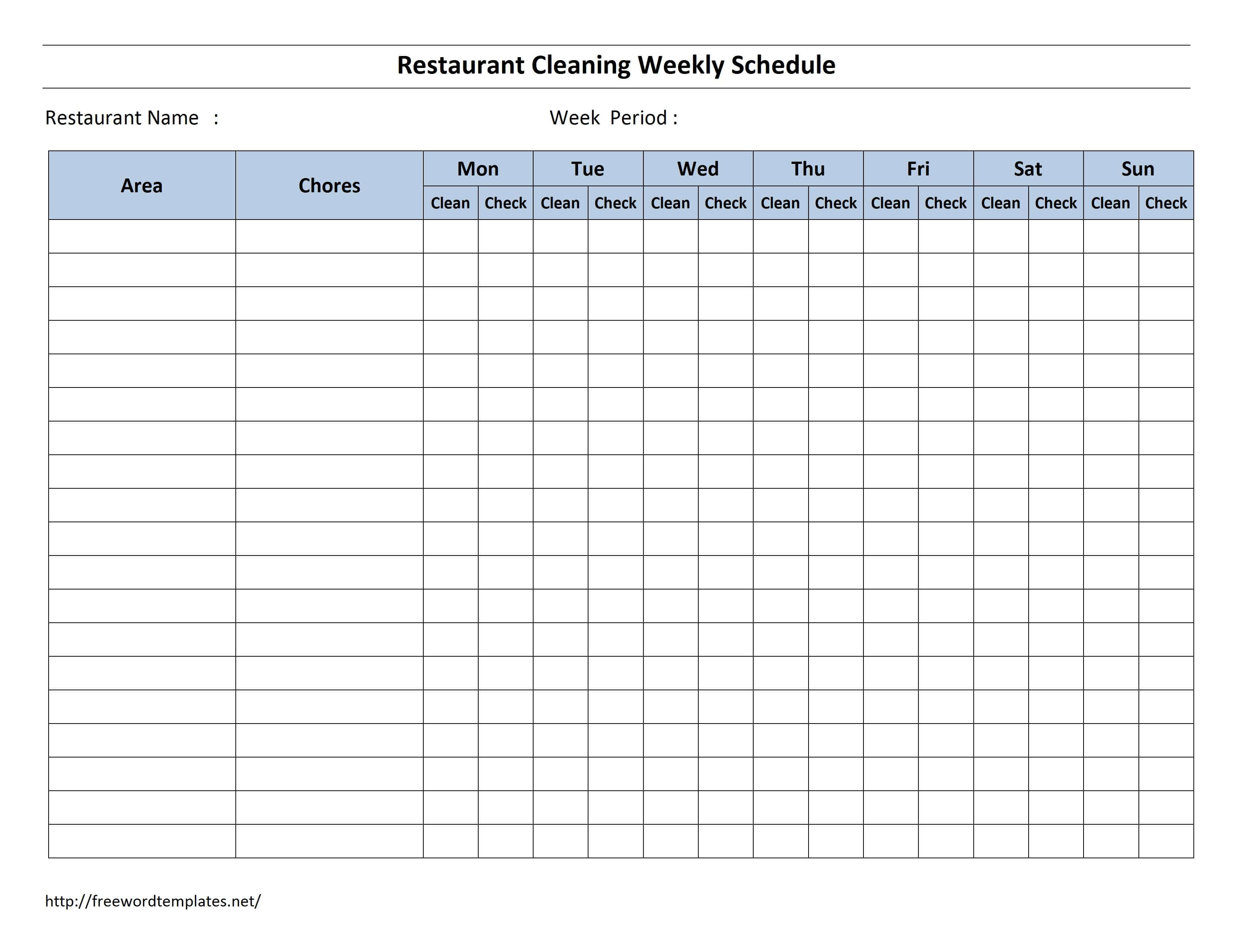 Free Cleaning Schedule Forms | Excel Format And Payroll For Blank Cleaning Schedule Template