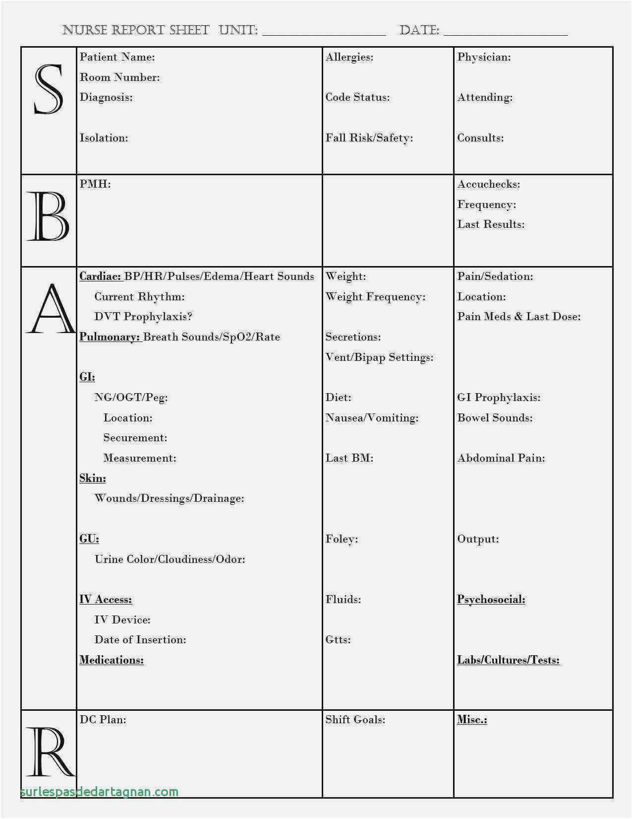 Free Collection Nursing Shift Change Report Sheet Elegant With Regard To Charge Nurse Report Sheet Template