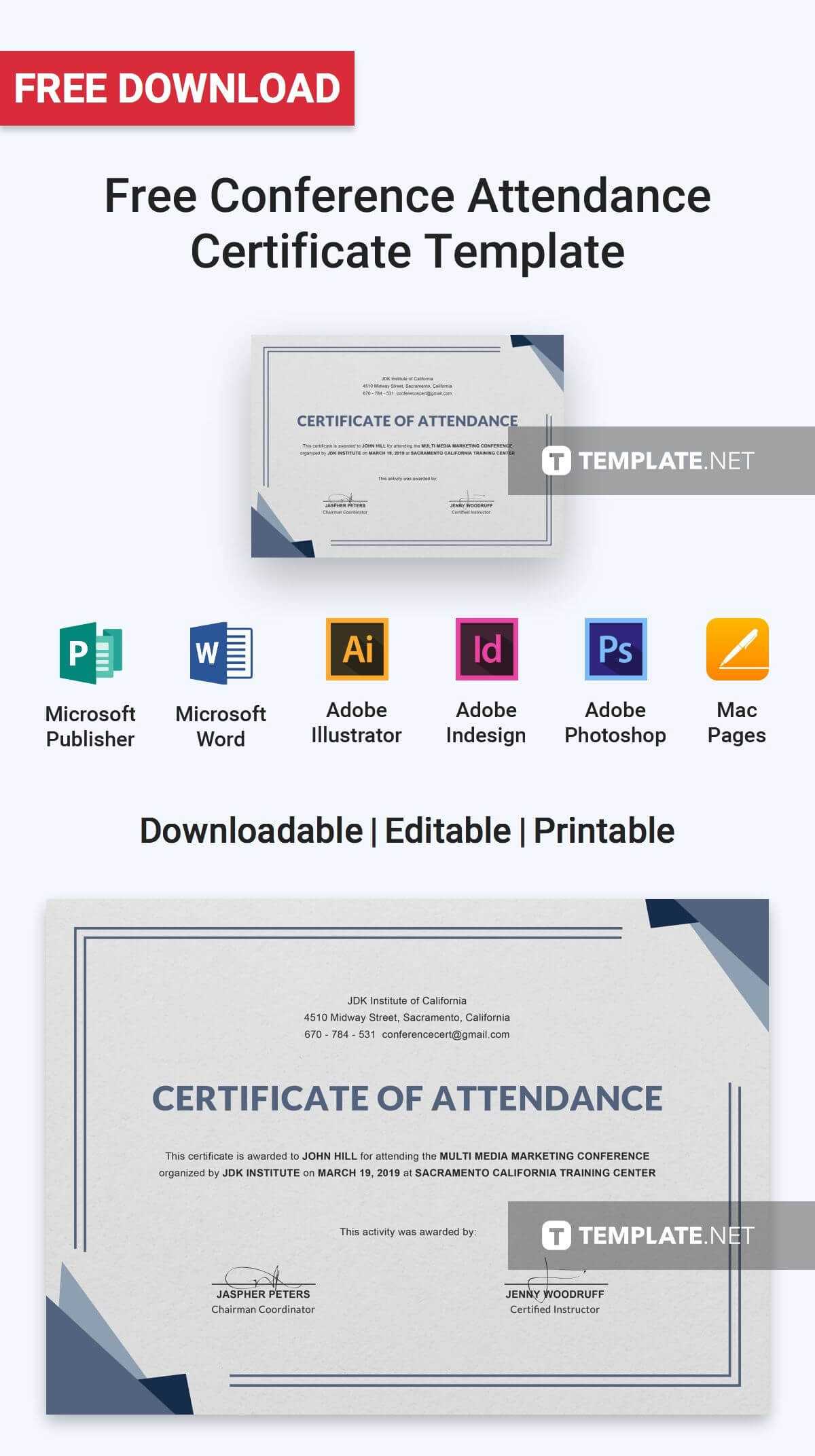 Free Conference Attendance Certificate | Certificate In Certificate Of Attendance Conference Template